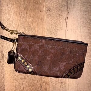 Coach Brown Wristlet with Gold Accents